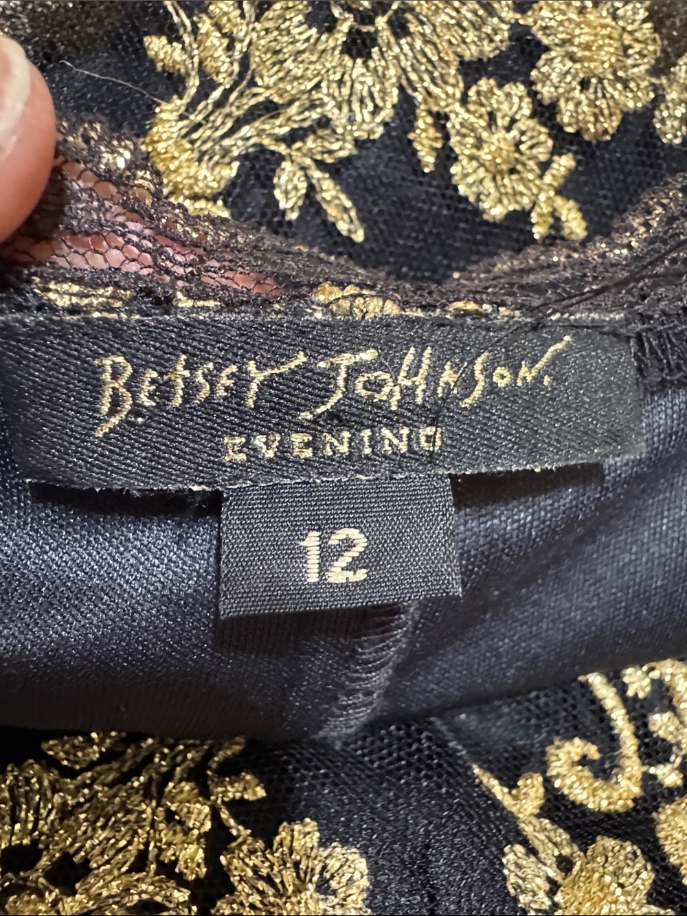 Y2K Betsey Johnson Evening Black & Gold Floral Lace Dress size 12 Whimsigoth - Picture 6 of 11